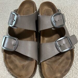 Time and Tru Gray Double Buckle Sandals, size 9 WIDE